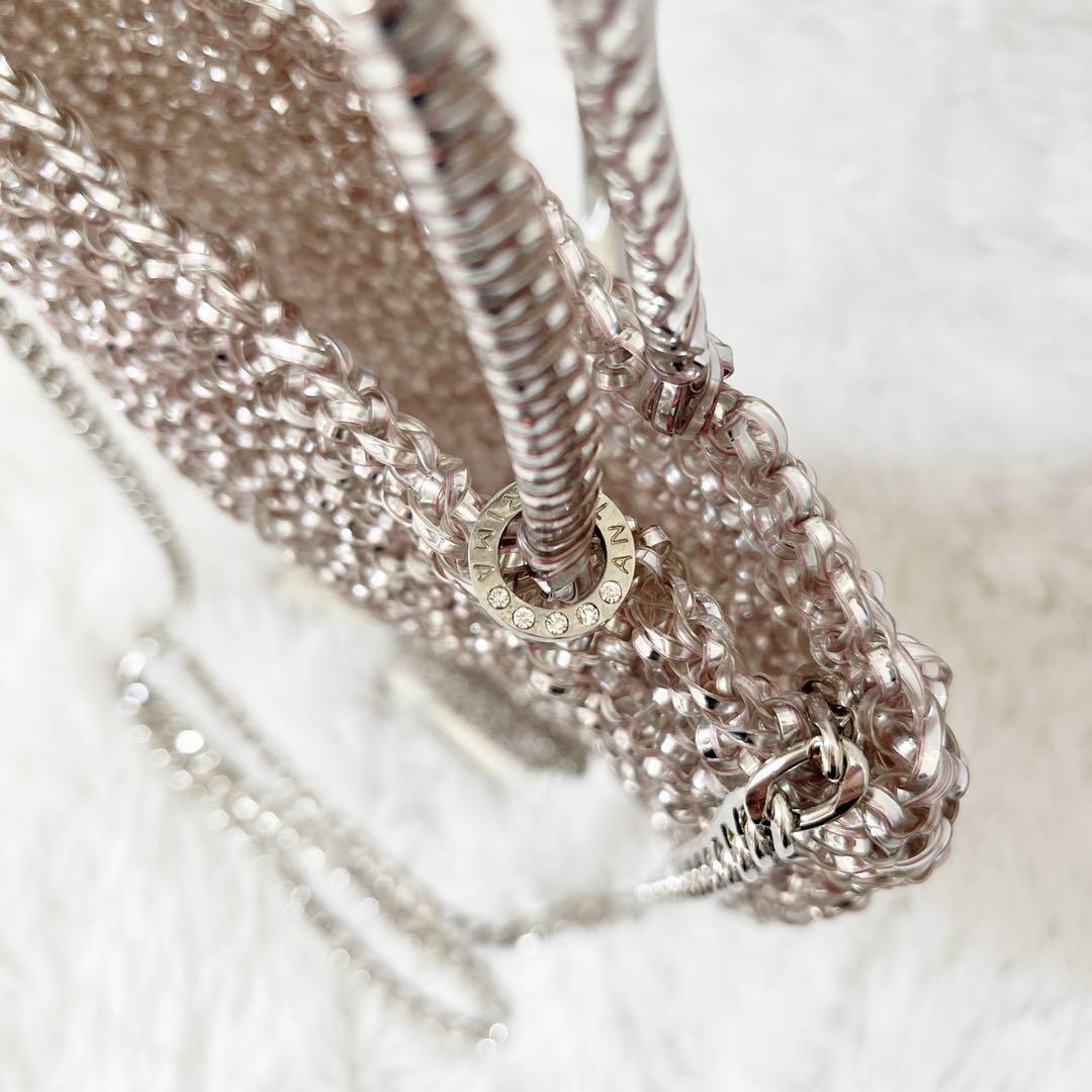 美品　アンテプリマ　スタンダードスクエアミディアム　ピンクシルバー　チェーン付き