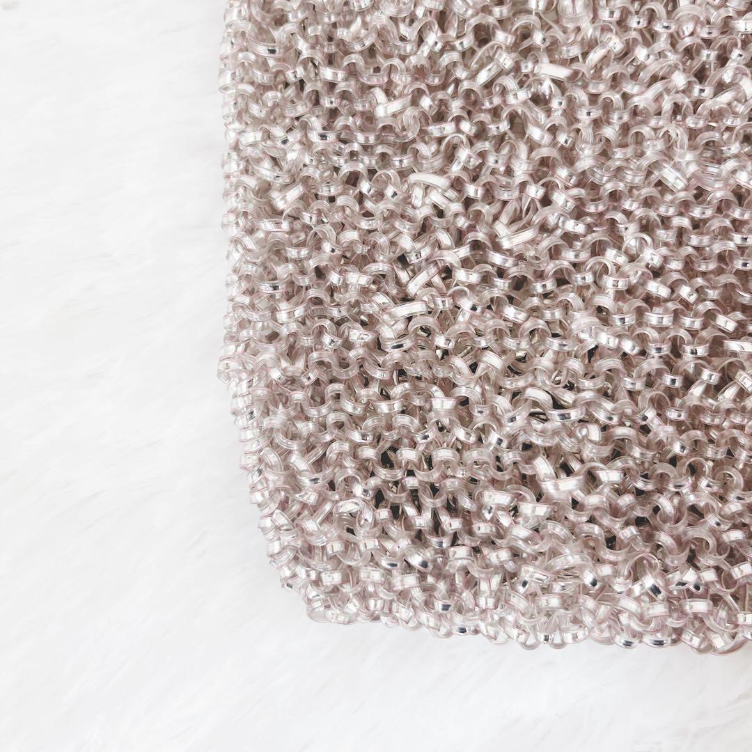 美品　アンテプリマ　スタンダードスクエアミディアム　ピンクシルバー　チェーン付き