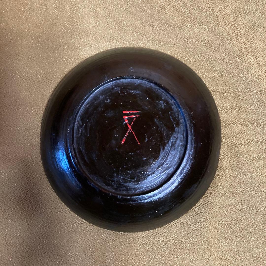 時代 根来塗 盆 5点 民芸（根来 伊万里） 15×2.5cm 木箱入り