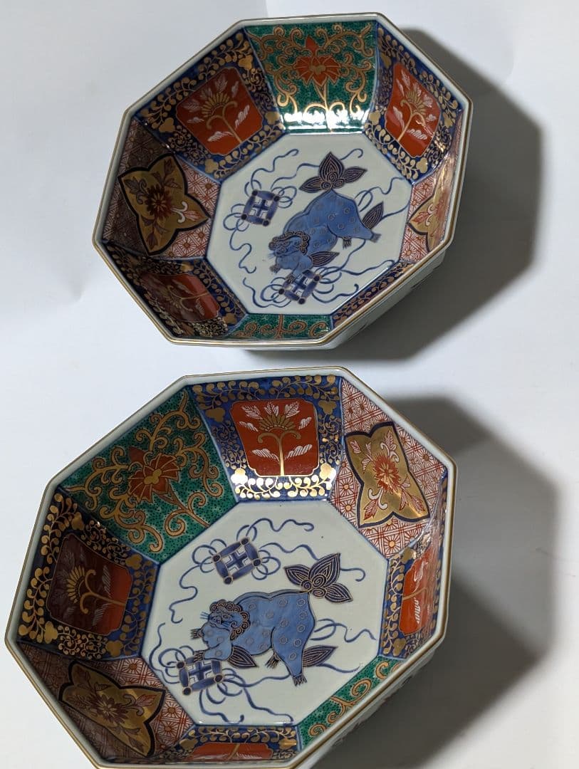 （F!!）林　九郎作　八角形の青い牛の絵皿 鉢2個セット