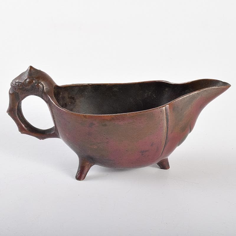 中国　紫斑銅　神獣持ち手　爵　N　R5072