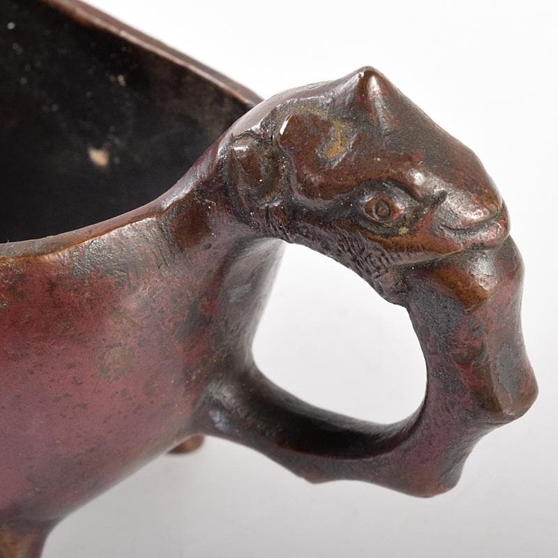 中国　紫斑銅　神獣持ち手　爵　N　R5072