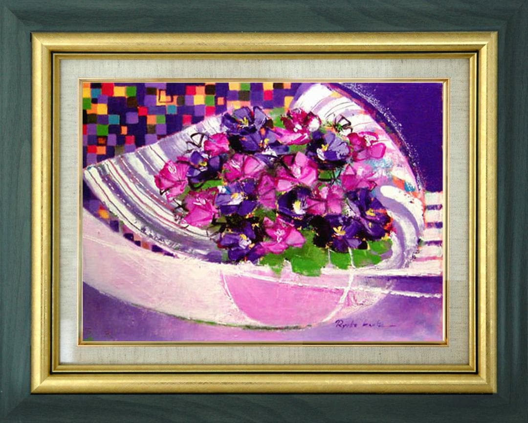 油絵 菅家令子 インテリア uF6-062304 花