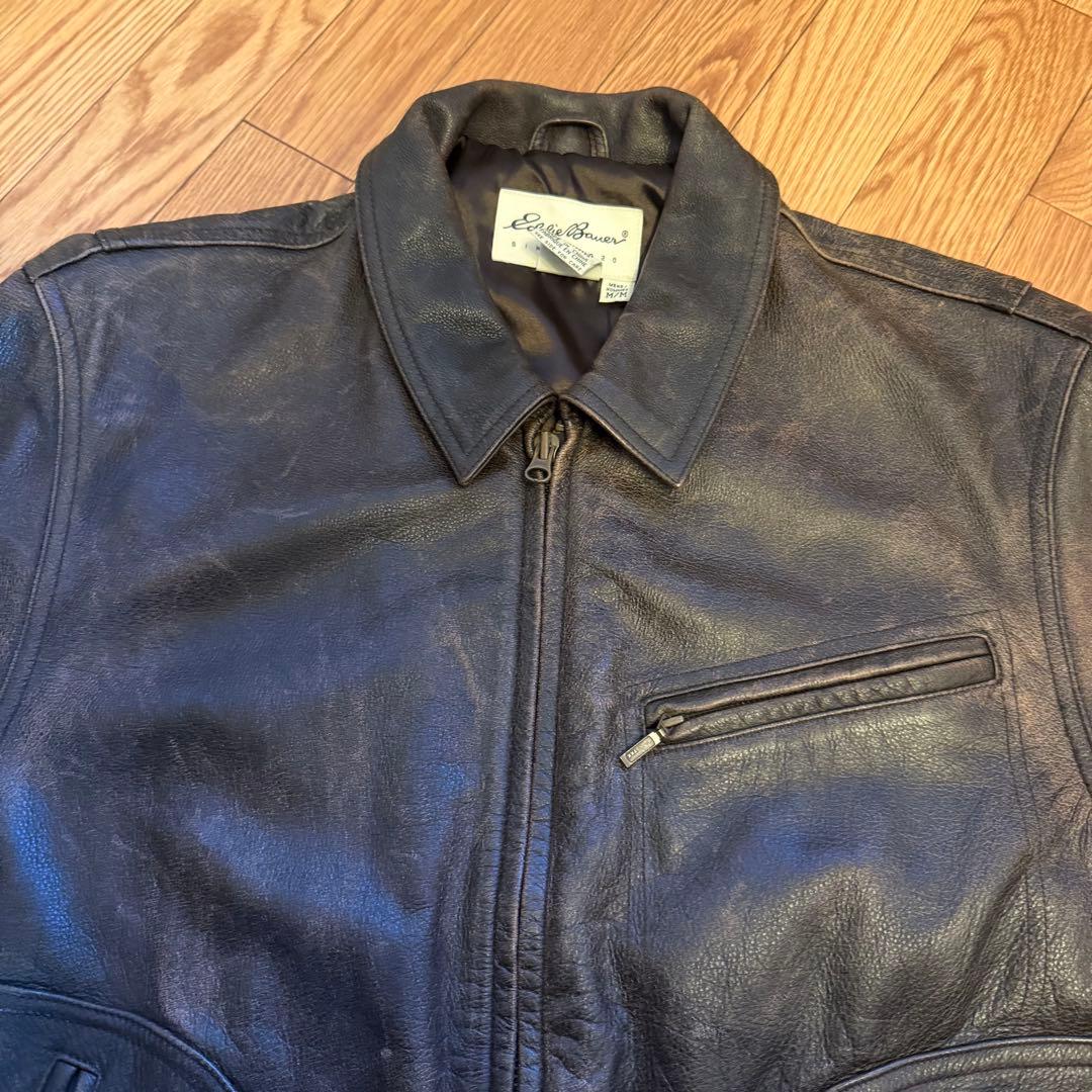 00s Eddie Bauer 牛革 レザージャケット ブラウン XL