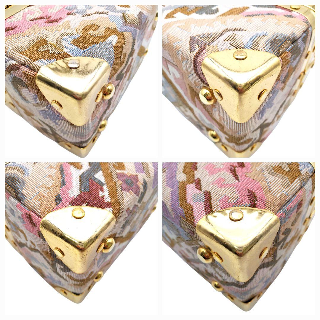 美品 ヴィンテージ調 タペストリー トランクバッグ バニティ 織物 ゴールド金具