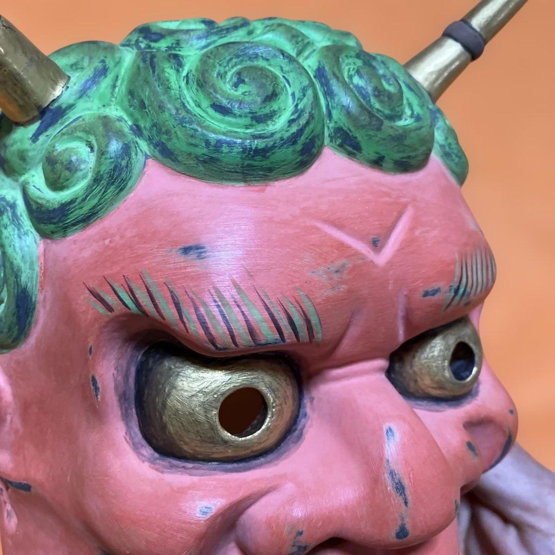 能面 雷 かみなり 木彫り 手彫り 桐箱