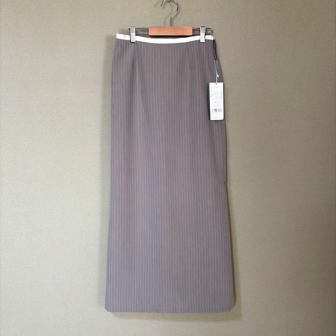 ANDRESD ピンストライプペプラムセットアップドレス ベージュ Mサイズ