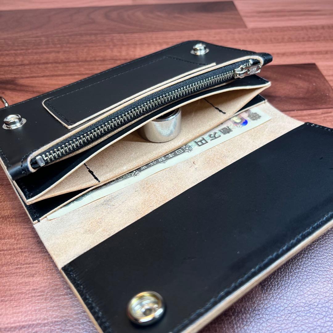 【トラッカーウォレット ロング 3層】 ブラック 姫路レザー シルバー YKK