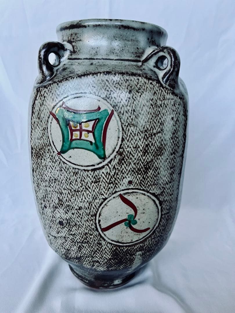 【未使用】島岡達三 益子焼 大型作品 象嵌赤絵壺