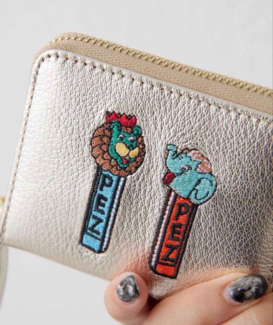 Pez刺繍　財布　カード入れ　ゴールド　ペッツ　PEZ 本革　やぎ革　箱付き