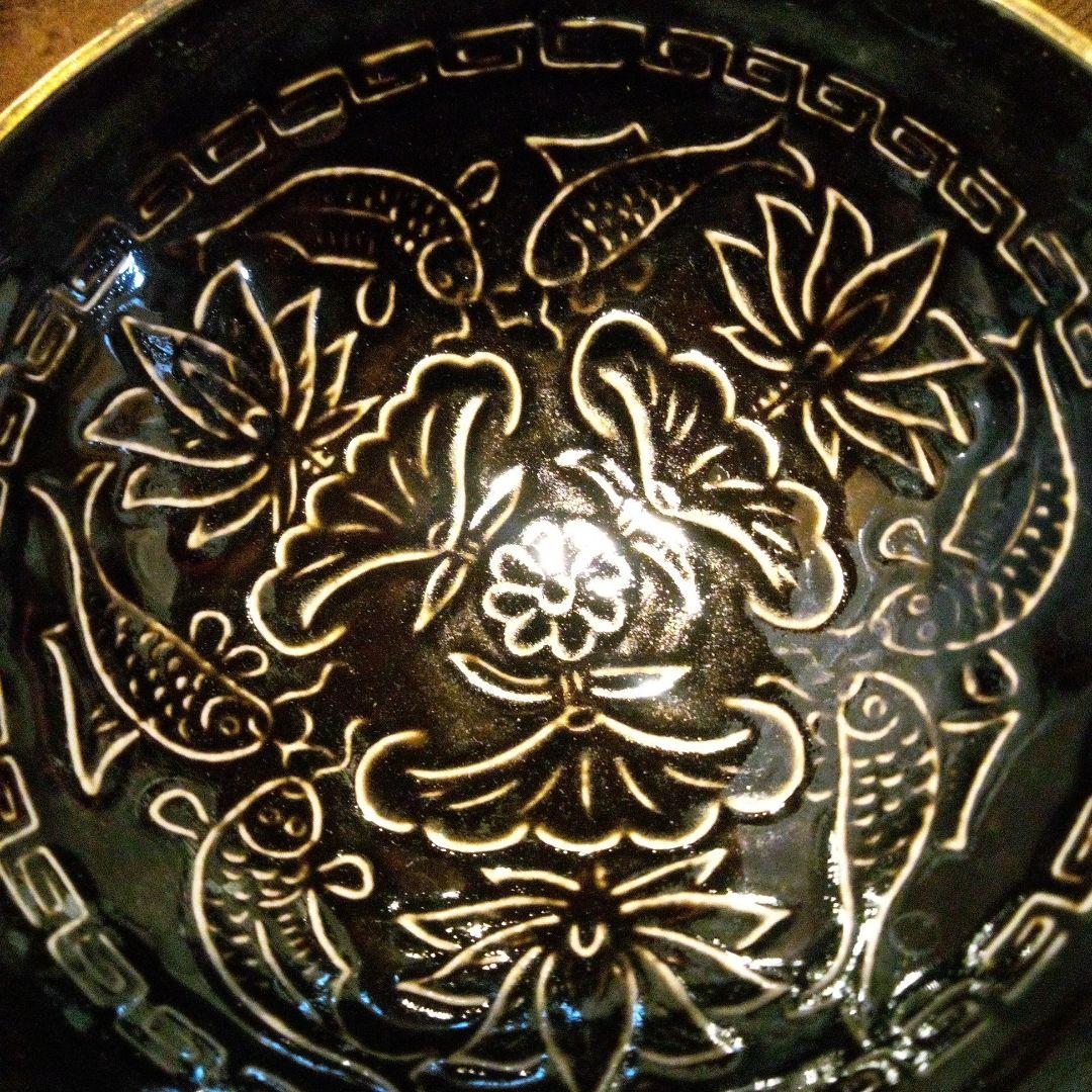 とし様専用 中国陶磁器 磁州窯碗 黒い花柄の陶器