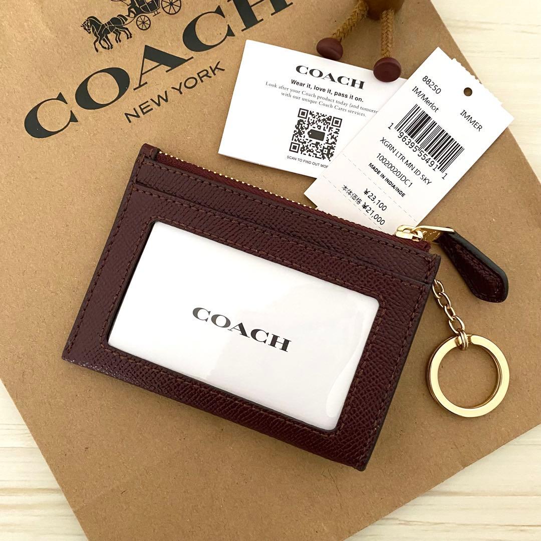 18 新品 COACH ケース ボルドー レッド 小銭入れ財布