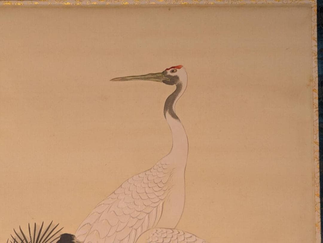 【真作】掛軸　松鶴図　長寿吉祥　古美術　骨董書画　縁起物　和骨董　U6