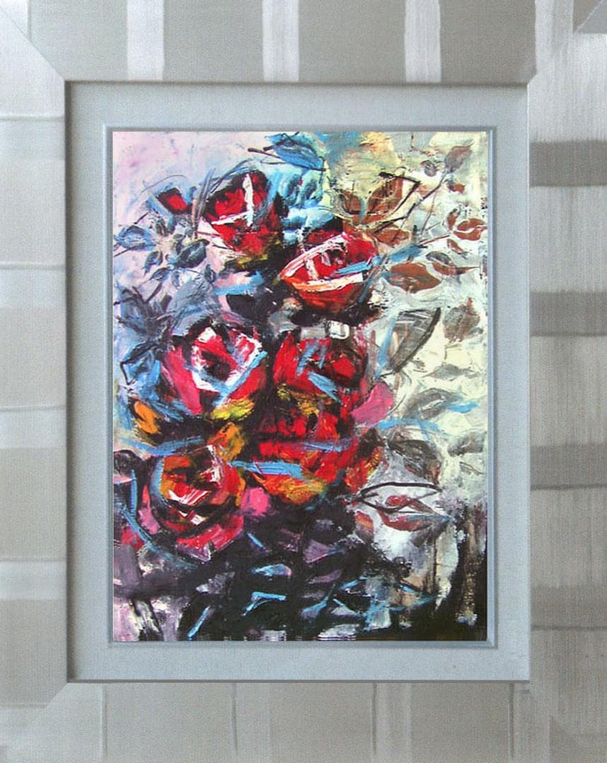 油絵 菅家令子 絵 絵画 インテリア 額付(黒) uF6-050303 花 ばら