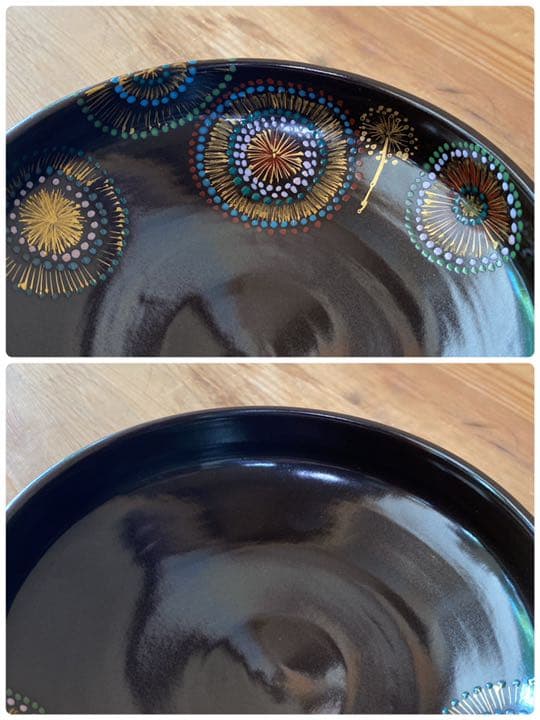 [茶道具]弘艸造　黒釉花火絵茶碗(共箱) ○