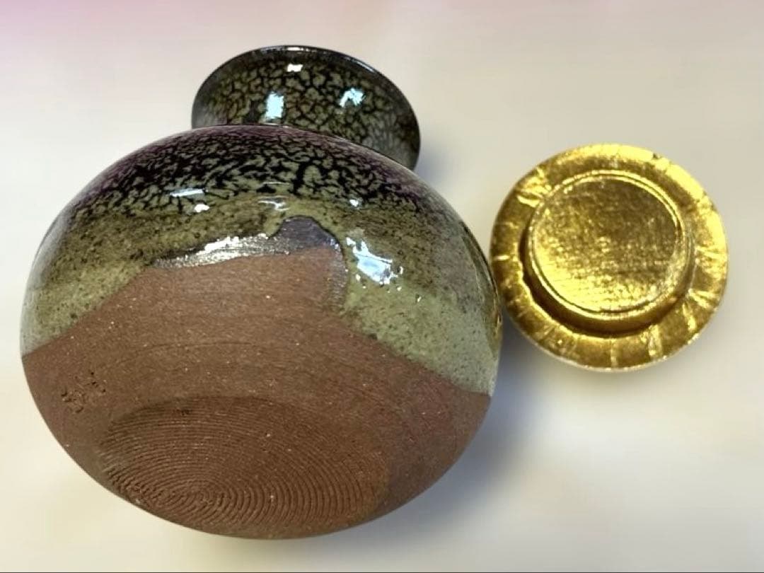 ✨レア✨茶道具✨『墨田窯 金太漢作』 茶入、織部 仕覆袋、共