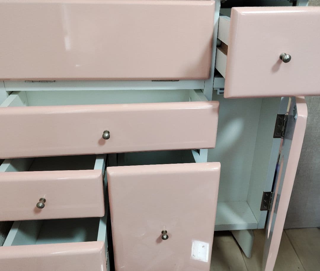 ピンク木製ドレッサー・コスメボックス ミラー付き HAGiHARA（萩原） メイクボックス 大容量 三面鏡 完成品 鏡付き ミラー