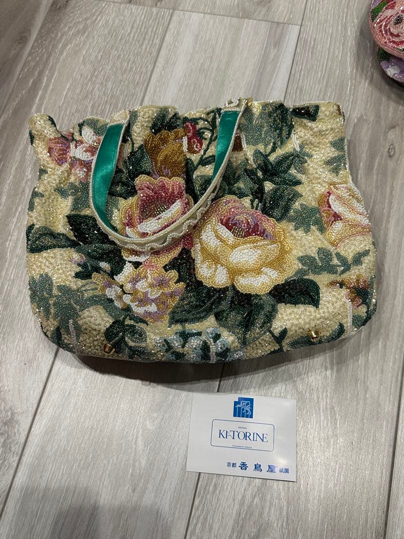 KATORIYA 総ビーズ刺繍 花柄 ハンドバッグ　セット