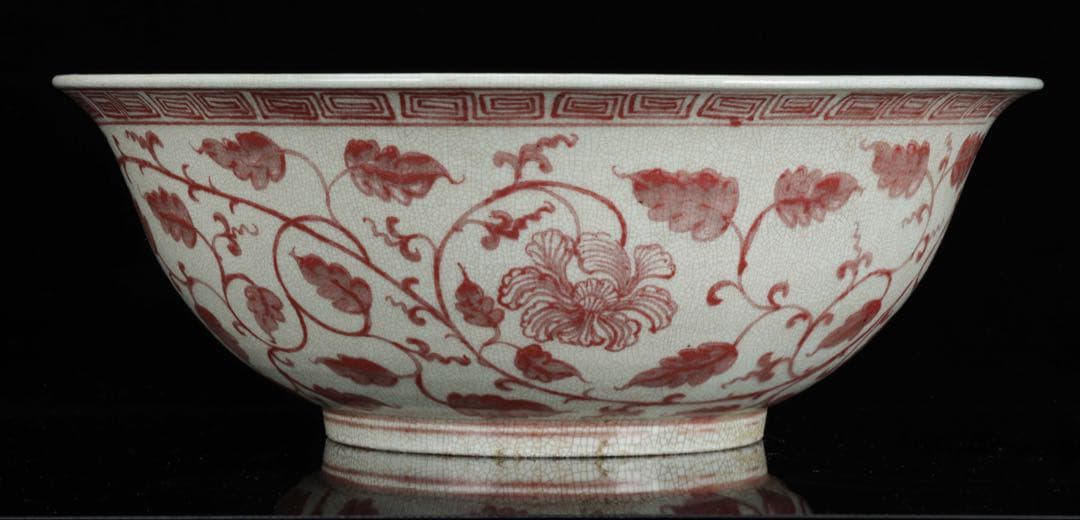 釉裡紅 纏枝花弁文 特大41cm 大鉢 辰砂紅絵 盛鉢