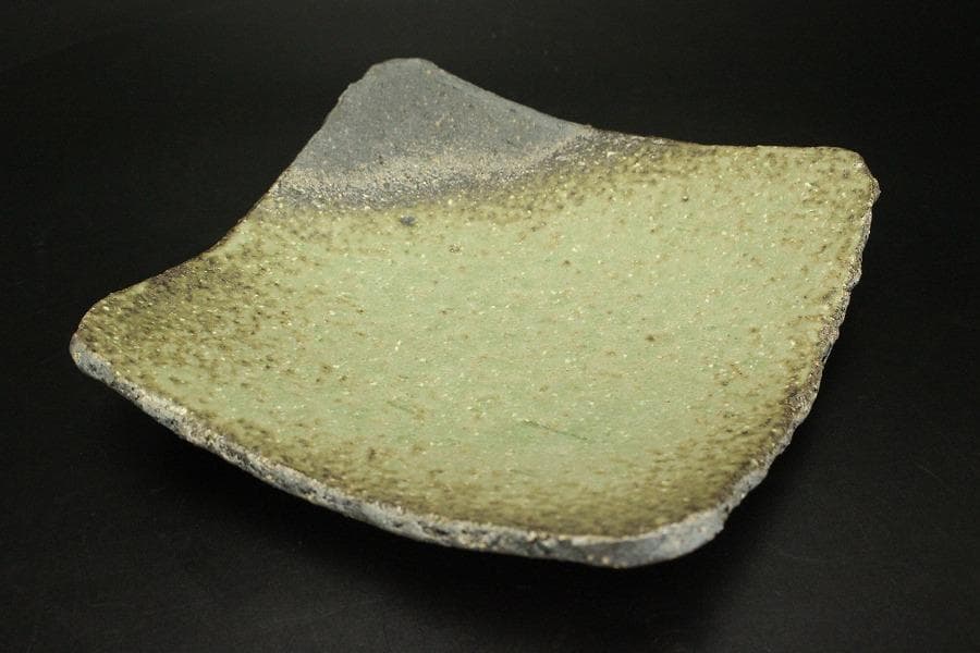 灰釉焼締 角皿 五枚 和食器 荒木義隆 木箱付 美品(メ1381)