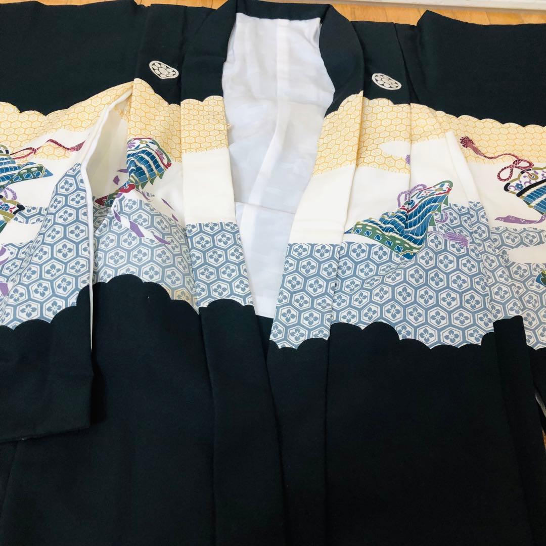 七五三５歳完全フルセット‼️豪華黒地系兜金彩煌びやか⭐︎袴縞スタイルアップ人気銘品