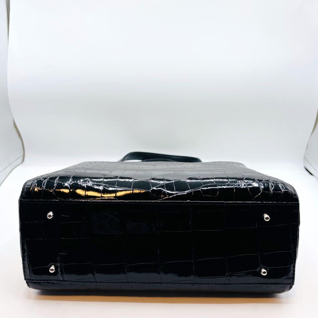 【美品】JRA ハンドバッグ クロコダイル レザー パスケース付き ブラック