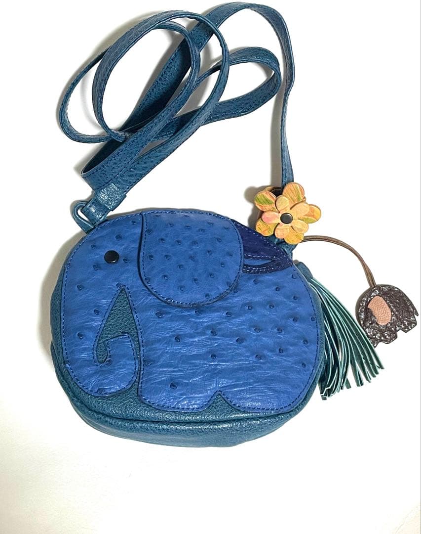 新品★イビサ★ゾウ★高級オーストリッチ革★花チャーム付きショルダー　エレファント