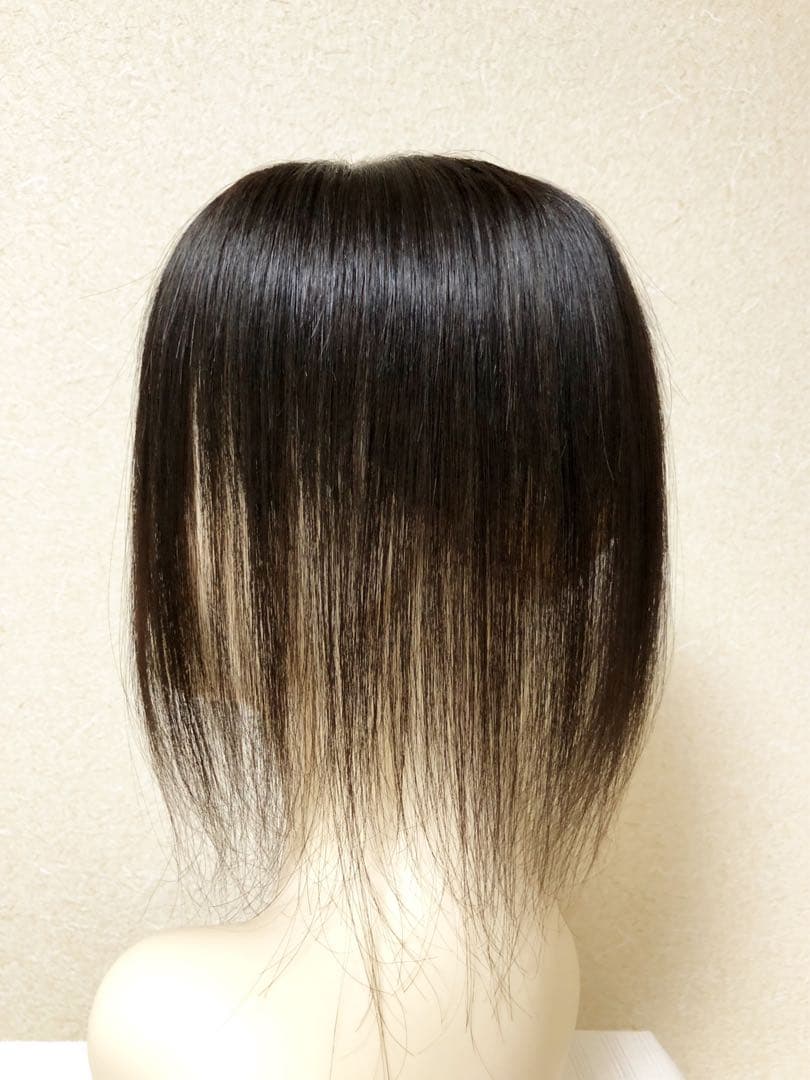 人毛100% ヘアピース【シルクスキン】つむじ用　自然な黒ポイントウィッグ