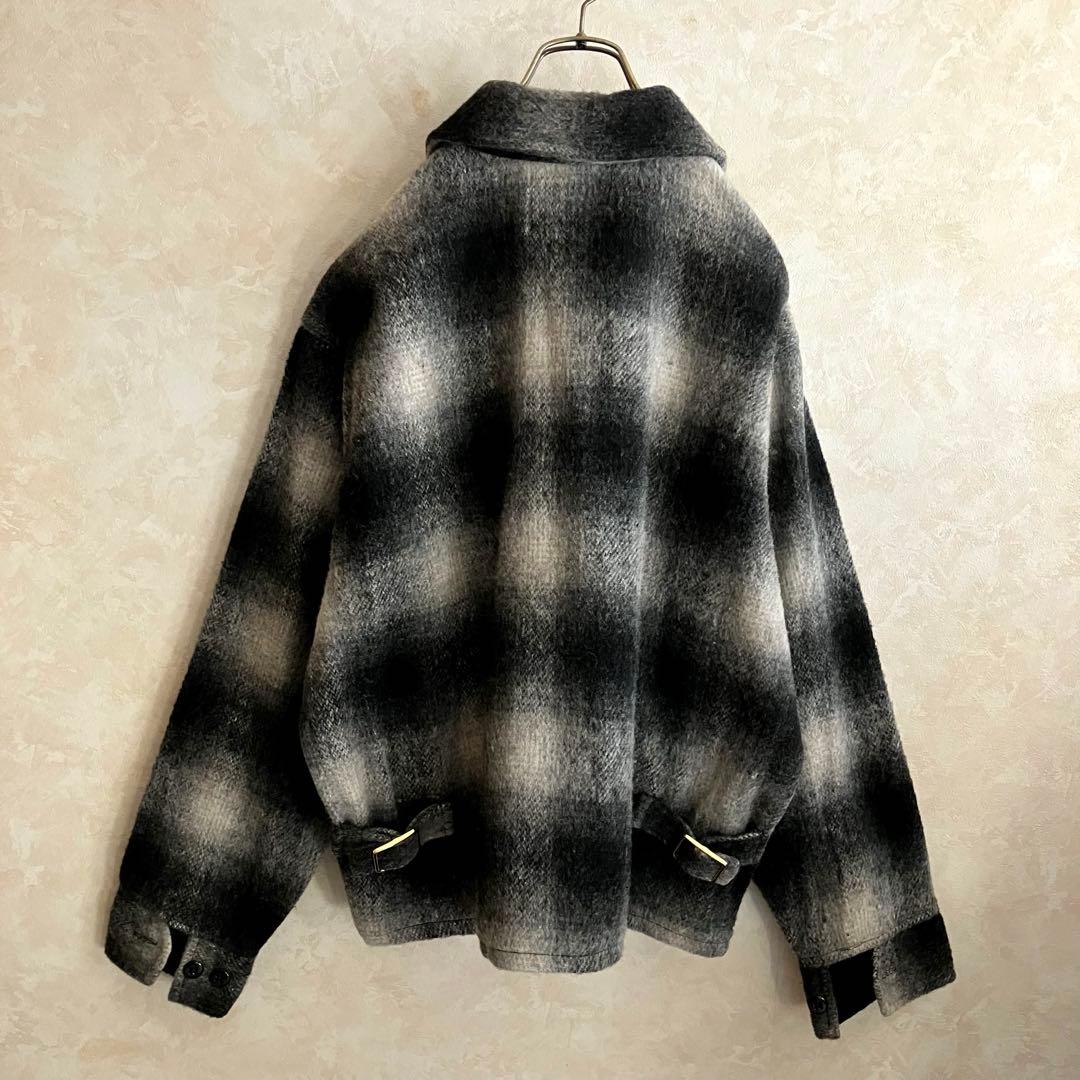 極美品 70's USA製 メルトン オンブレチェックJKT 黒 L