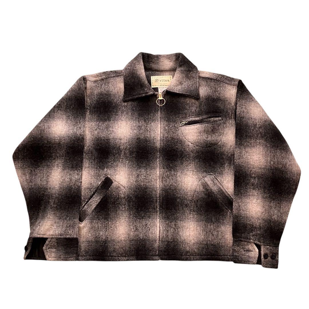 極美品 70's USA製 メルトン オンブレチェックJKT 黒 L