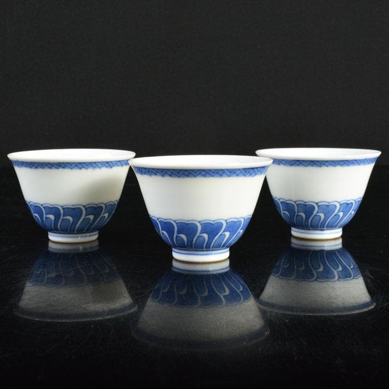 平安　三浦竹泉造　大明成化年製款　染付　煎茶碗　三客　V　R4643 平安 三浦竹泉造 大明成化年製款 染付 煎茶碗 三