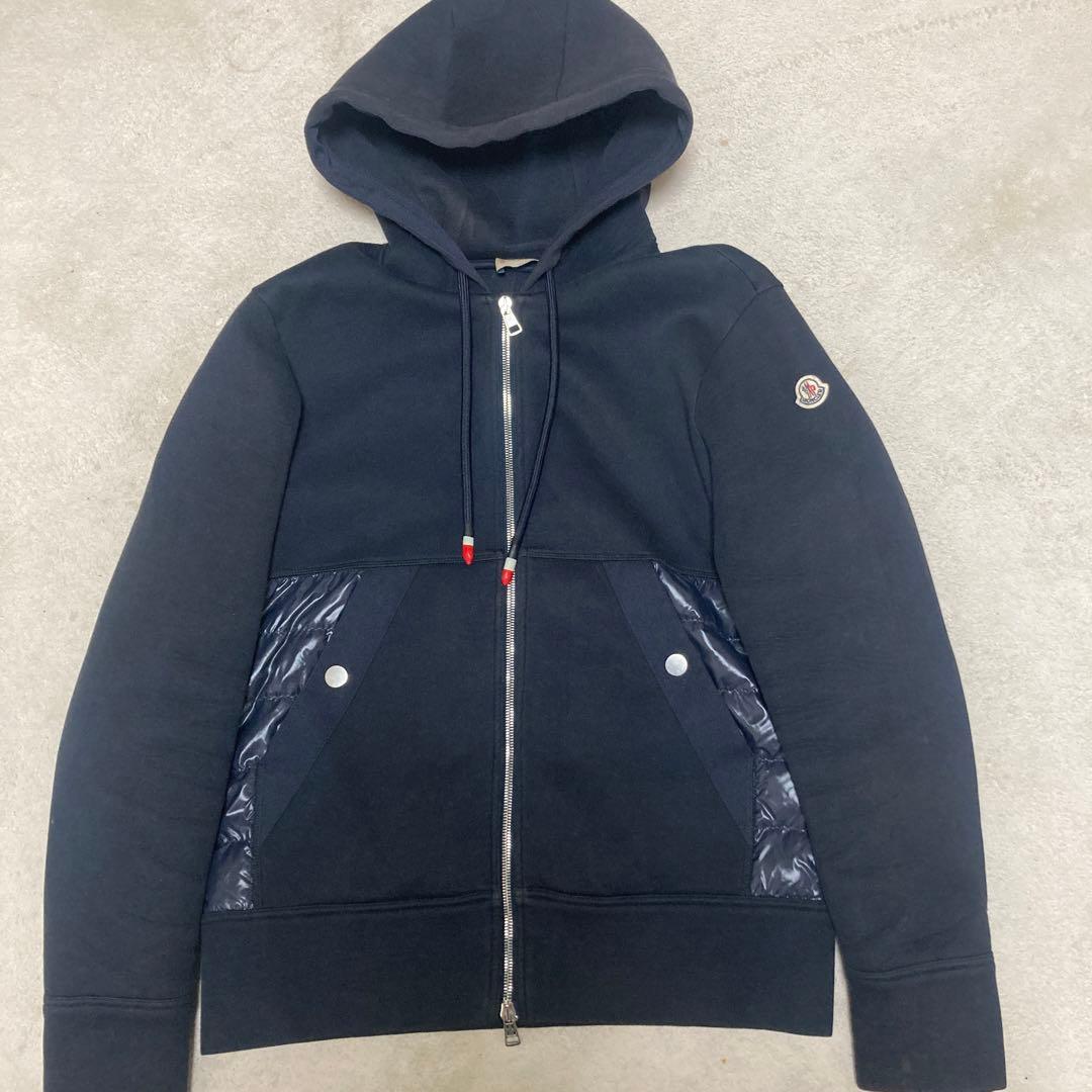 定価14万　MONCLER ネイビー フード付き ダウン　スウェットジャケット