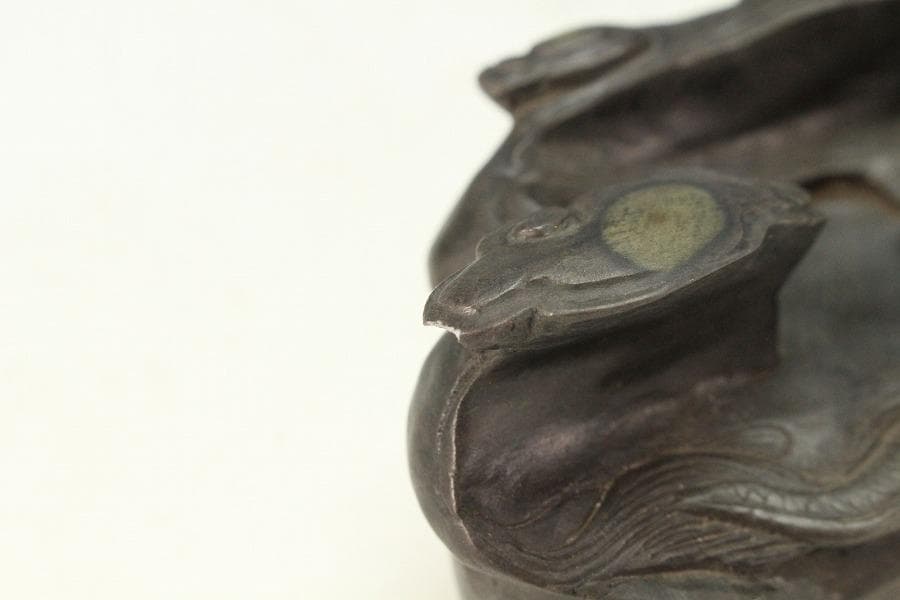 中国美術 端渓 刻 雲龍 鎮 置物(K-A725)