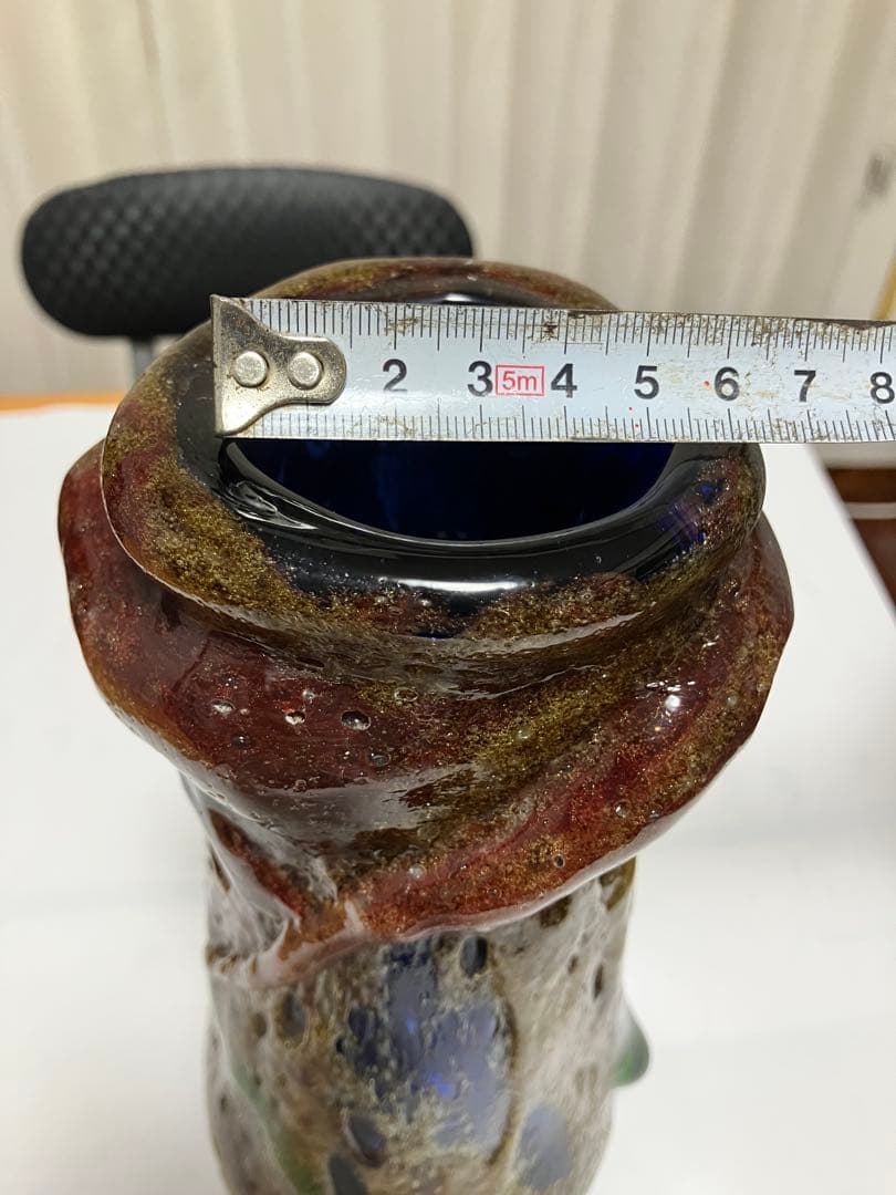 沖縄 琉球ガラス 【故】稲嶺盛吉作 花瓶 宙吹ガラス工房虹 現代の