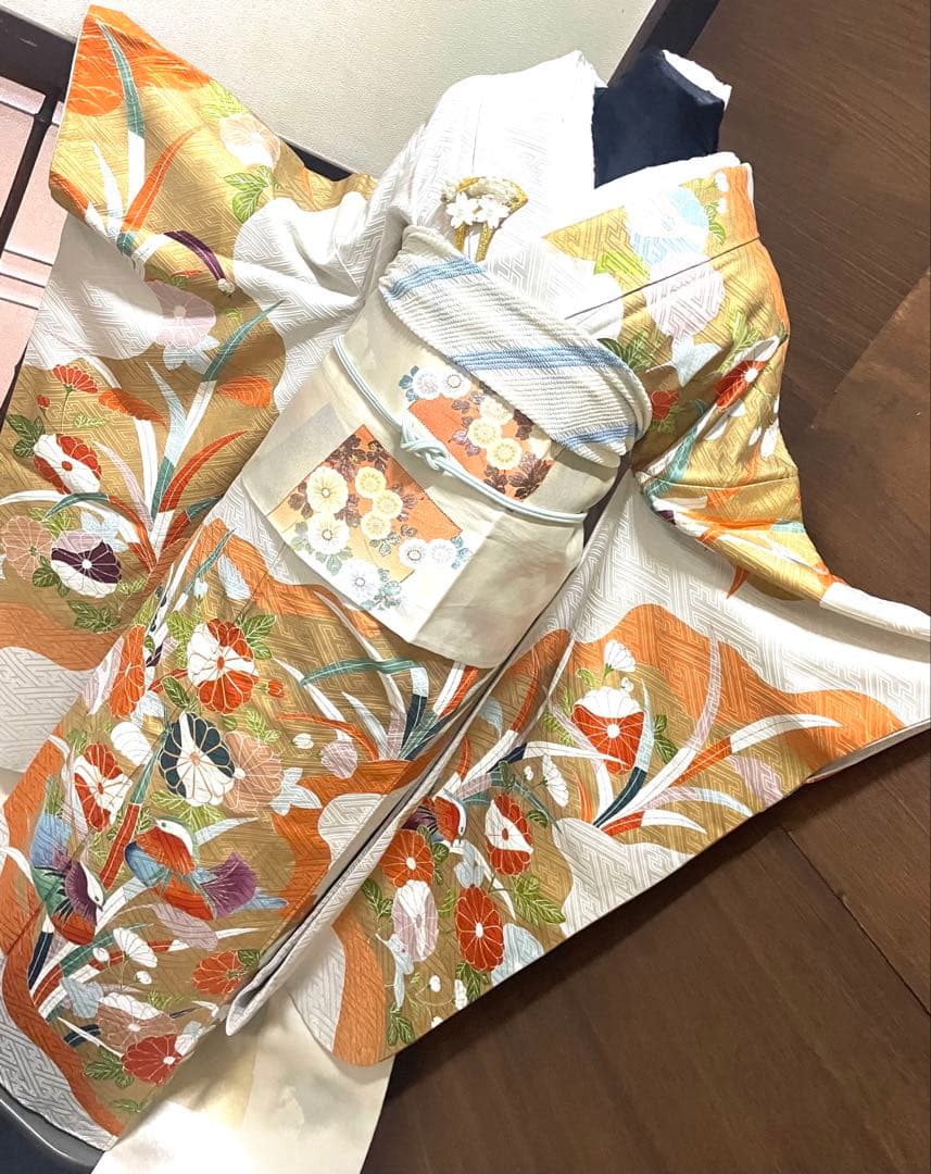 振袖フルセット6点M〜Lサイズ 正絹 鴛鴦花文 売り切り終了
