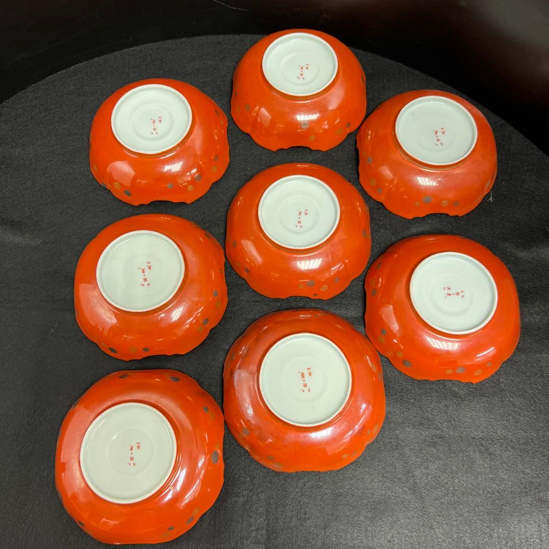 明治初期　九谷焼　朝日向付8客　幅約14.5㎝　東Y7-1219☆1Fトヒウ