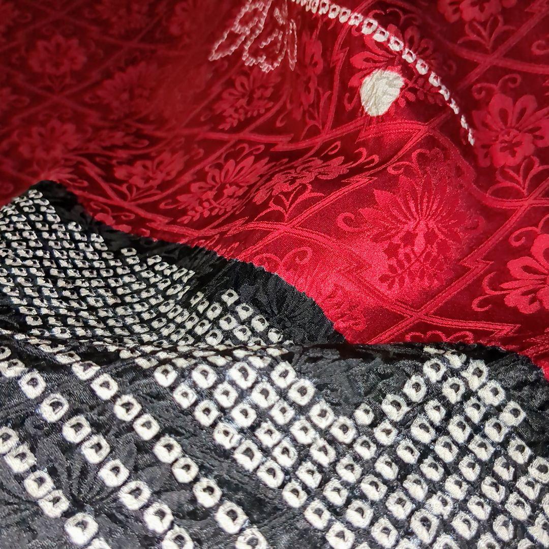 正絹振袖 絞り 駒刺繍 扇流水花文 金彩 振袖セット 振袖フルセット 赤黒