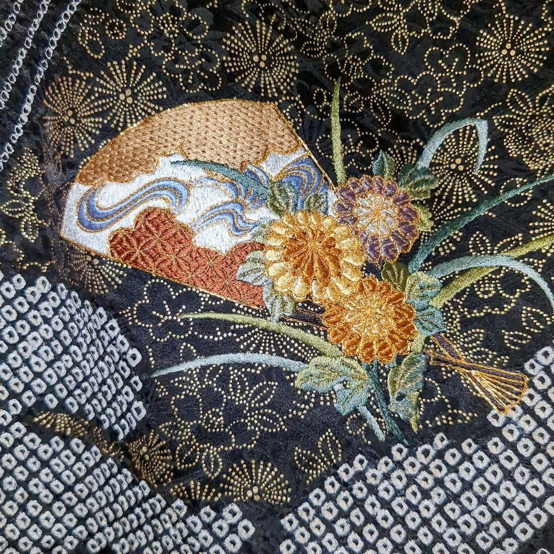 正絹振袖 絞り 駒刺繍 扇流水花文 金彩 振袖セット 振袖フルセット 赤黒