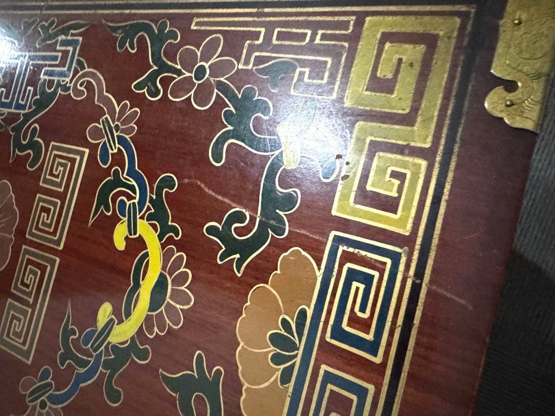 希少シノワズリ 緻密金彩美しいバンダジ 李朝箪笥アンティーク漆塗