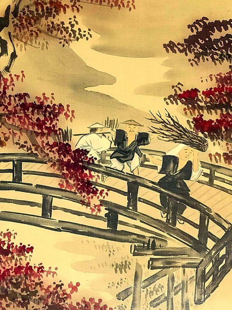 ♥【模写】 掛軸 竹内栖鳳 紅葉 桐箱付き 掛け軸 骨董品