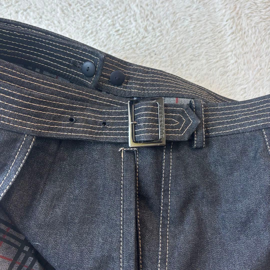 超美品 バーバリーロンドン 大きいサイズ42 ラップスカート インディゴ