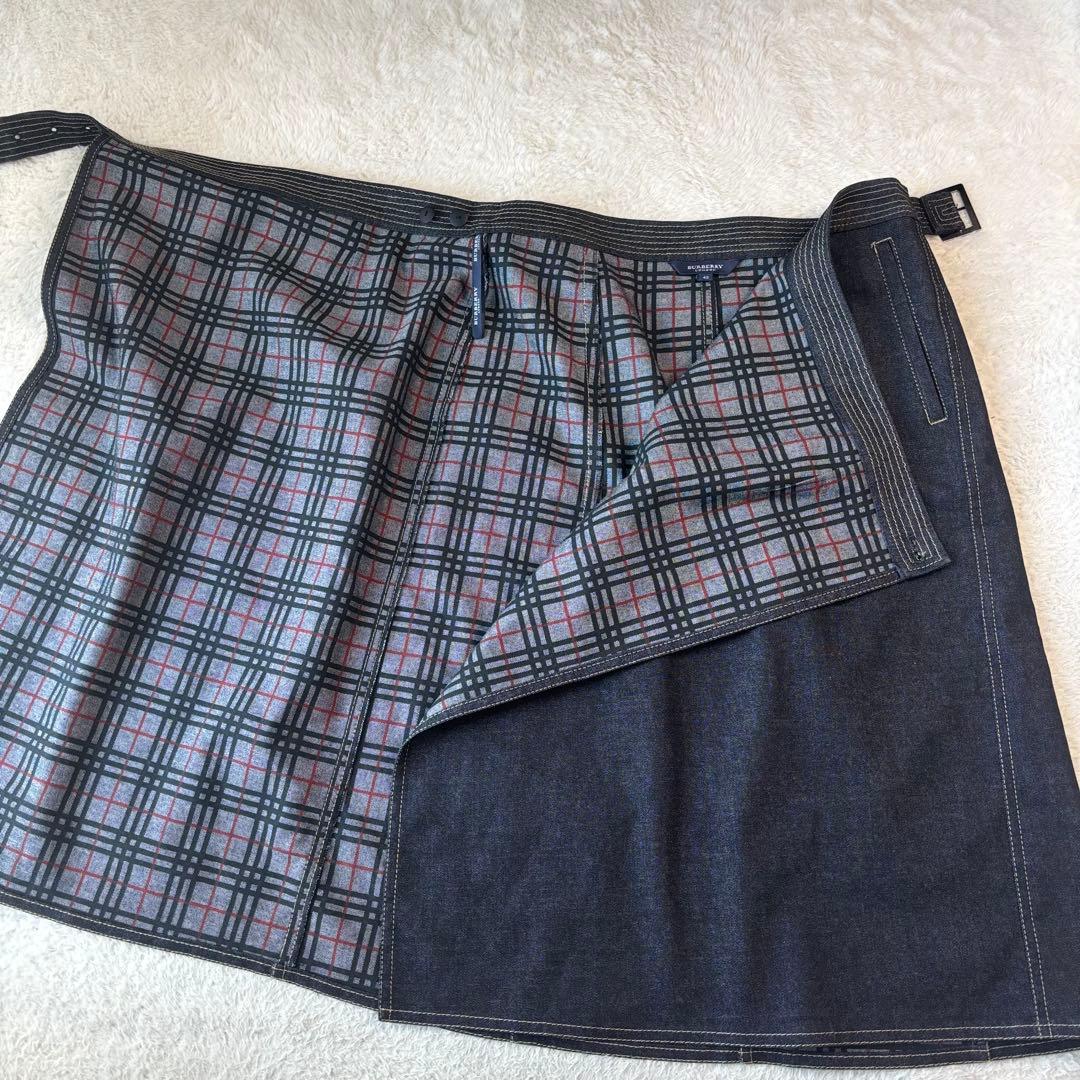 超美品 バーバリーロンドン 大きいサイズ42 ラップスカート インディゴ