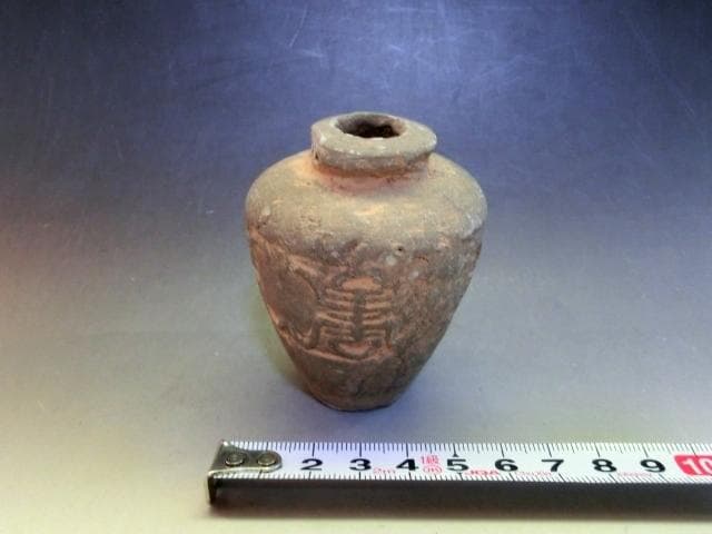 壷□須恵器 水滴 喜 古い小さい置物 オブジェ 発掘 壺 古玩 時代物 骨董品