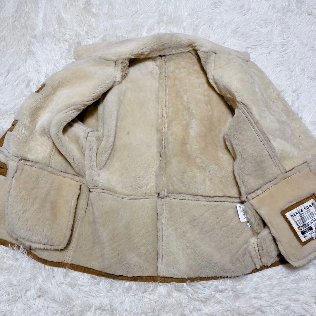 ムートンコート　リアルレザー　ウール裏地　キャメルカラー　サイズFREE