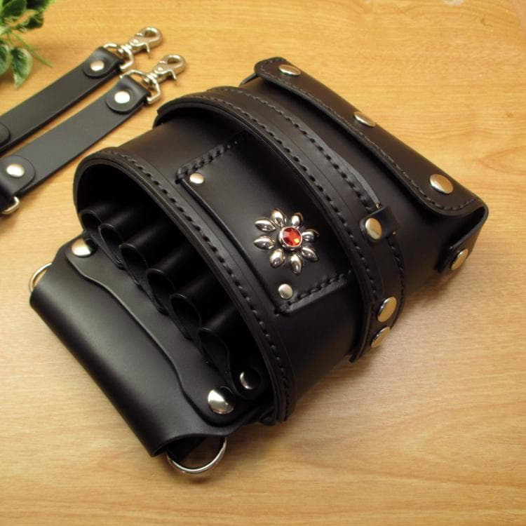 フラワースタッズ装飾　ブラック　６丁　本革シザーケース　SCA-208/CKA