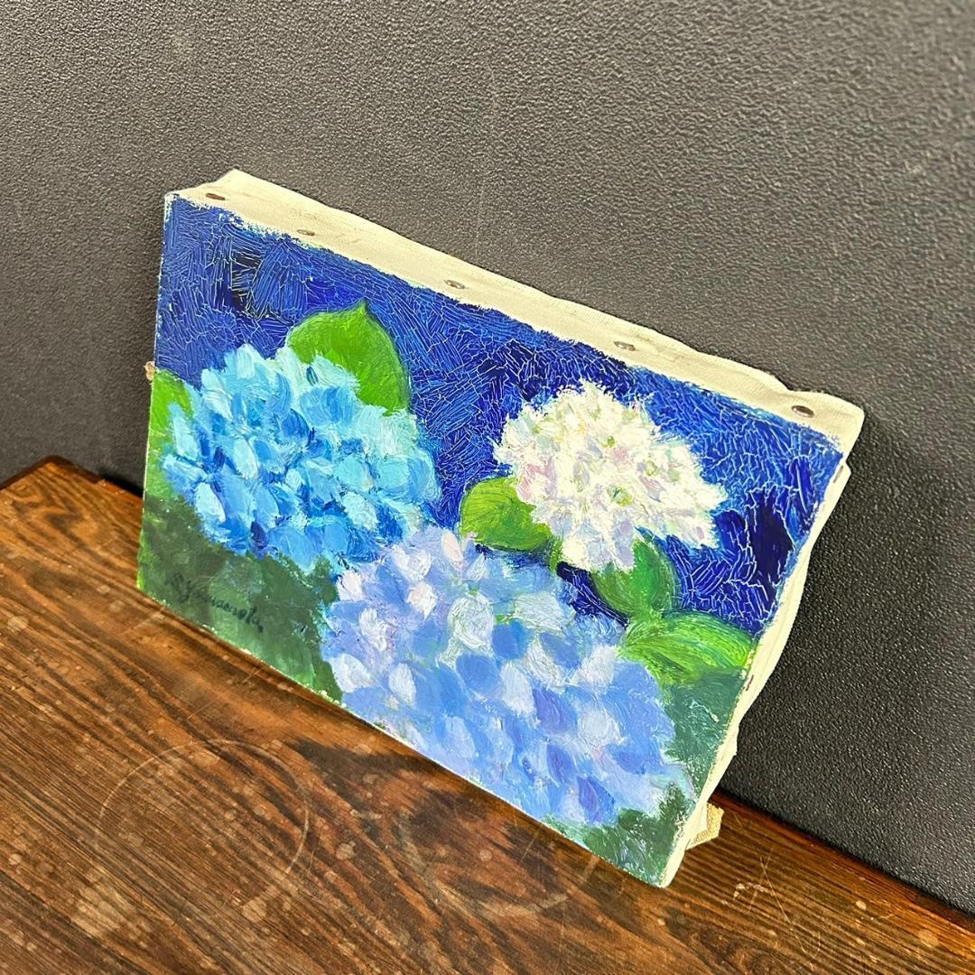 山本恵久「あじさい」キャンバスに油彩画 油絵 直筆サイン入り 額縁入り