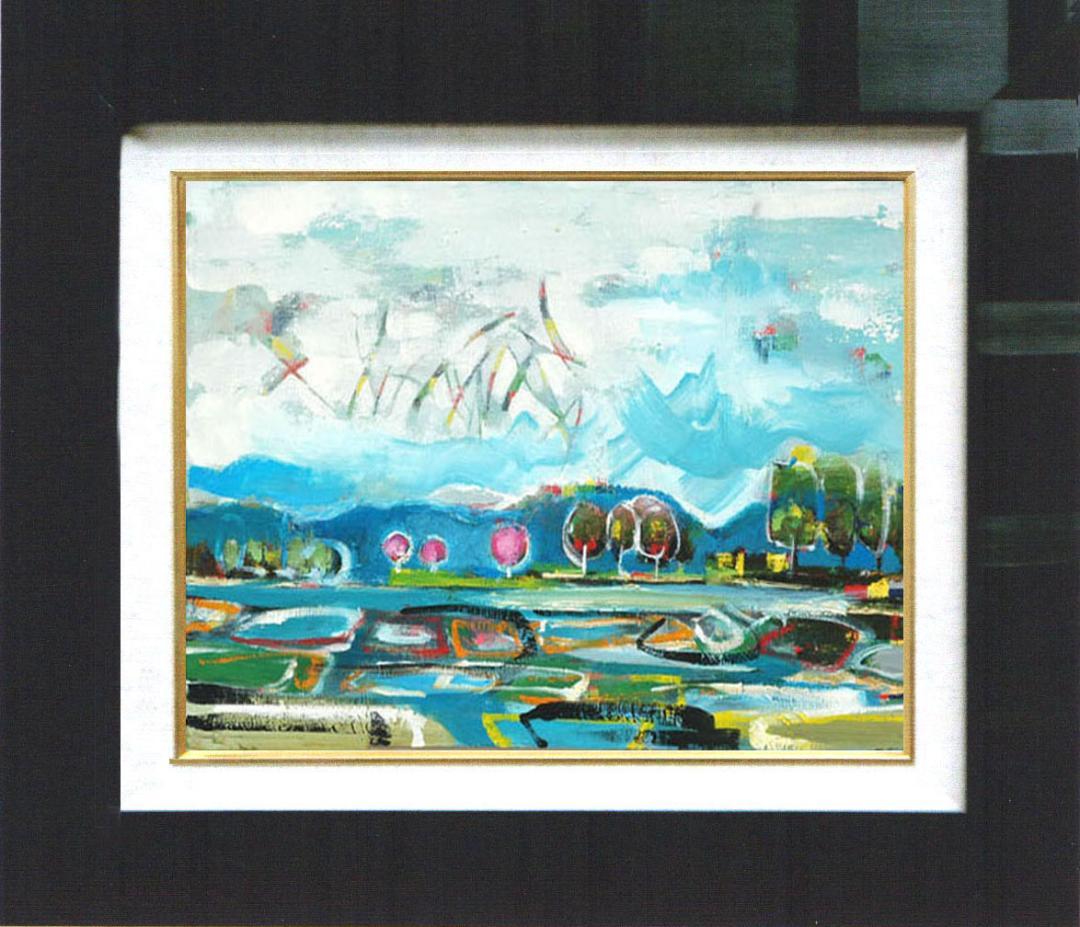 油絵 菅家令子 絵 絵画 インテリア 額付(白) uF6-063003 田園風景 絵画