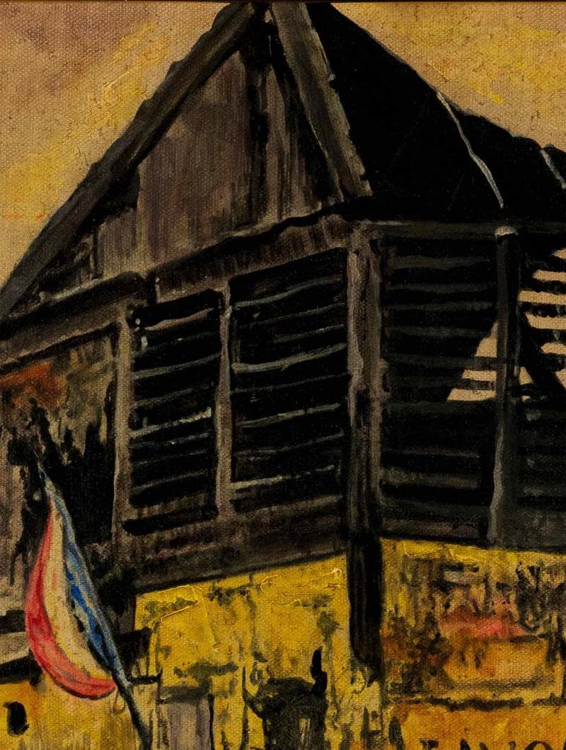 荻須高徳　油彩　肉筆『洗濯物』サイン　長谷川徳七鑑定　F6号　額装　b590