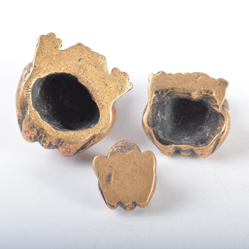 中国　古銅　蛙　紙鎮　置物　3点　N　4217