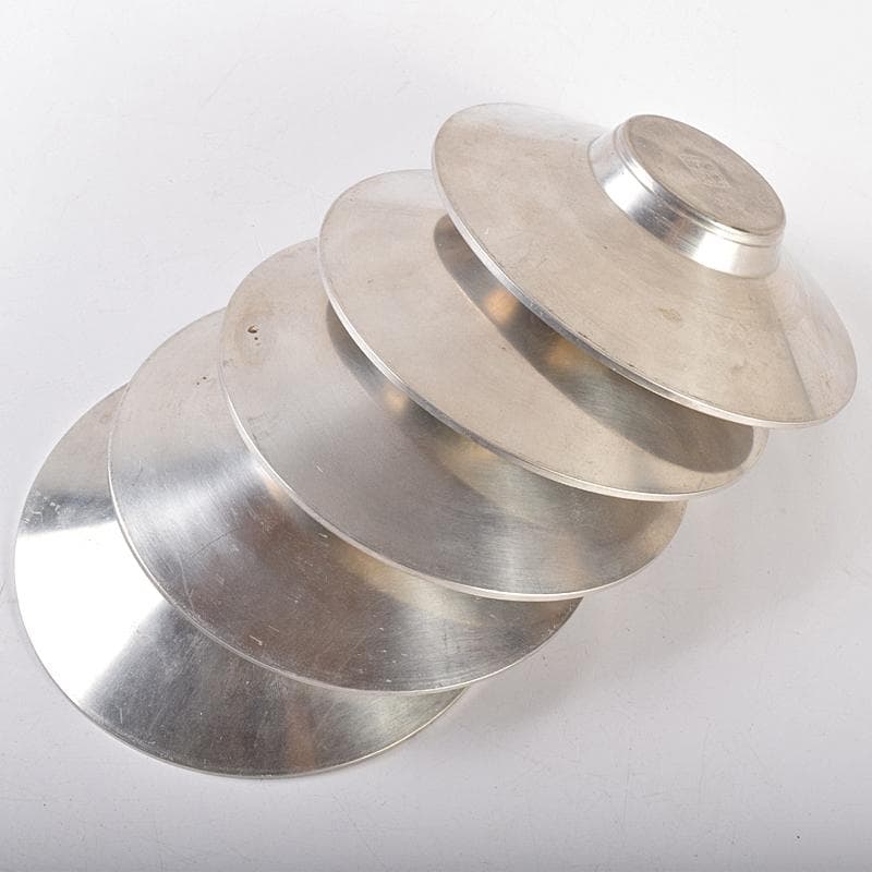 煎茶道具　平安　英青堂造　純錫園式茶托　五客　合計約588g　共箱　MR7702